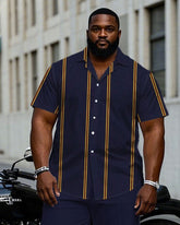 Men's Plus Size Business Purple Striped Short Sleeve Shirt Trousers Suit